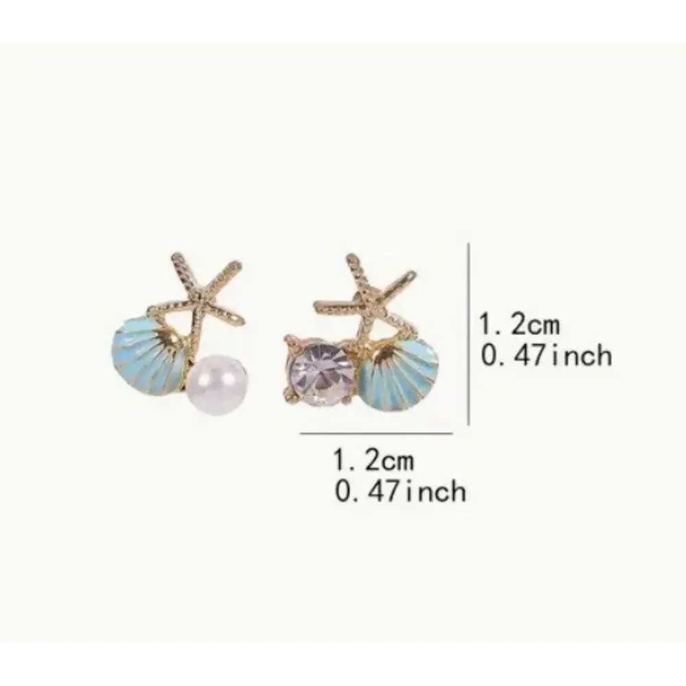 Anthropologie Seashell Starfish Earrings Mismatch Blue Gold Pearl CZ Mermaidcore